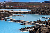 People bathing in The Blue Lagoon, a geothermal bath resort in Iceland, Reykiavik