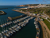 Aerial view of Port and Marina of Nazare, Portugal
