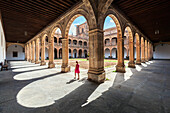 Salamanca, Spain, Aug 18 2018, Renaissance-style courtyard in Fonseca College, Salamanca, Spain, an architectural historical landmark.