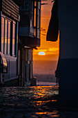 Sunset in the streets of Nazare, Portugal