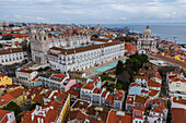 Aerial view of Church of St. Vincent de Fora, National Pantheon and city skyline, Lisbon, Portugal