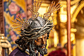 Seville, Spain, Apr 11 2017, Wooden depiction of Cristo del Gran Poder with thorns crown, created by Juan de Mesa.
