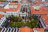 Aerial view of Carmo Archaeological Museum / The Convent of Our Lady of Mount Carmel and Largo do Carmo square, Lisbon, Portugal