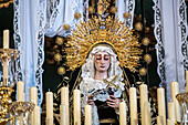 Seville, Spain, Apr 11 2017, Sculpture of Virgen de la Soledad, an anonymous sculpture from the late 16th century
