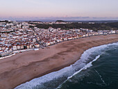 Aerial view of Nazare beach and cityscape, Portugal
