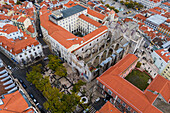 Aerial view of Carmo Archaeological Museum / The Convent of Our Lady of Mount Carmel and Largo do Carmo square, Lisbon, Portugal