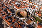 Aerial view of bullring and cityscape of Nazare, Portugal