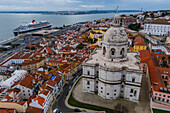 Aerial view of National Pantheon and city skyline, Lisbon, Portugal