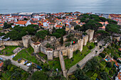 Aerial view of Sao Jorge Castle, known in English as Saint George's Castle, historic castle in the Portuguese capital of Lisbon