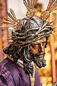 Seville, Spain, Apr 11 2017, Wooden depiction of Cristo del Gran Poder with thorns crown, created by Juan de Mesa.
