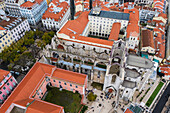 Aerial view of Carmo Archaeological Museum / The Convent of Our Lady of Mount Carmel and Largo do Carmo square, Lisbon, Portugal