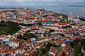 Aerial view of city skyline, Lisbon, Portugal