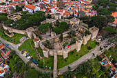 Aerial view of Sao Jorge Castle, known in English as Saint George's Castle, historic castle in the Portuguese capital of Lisbon