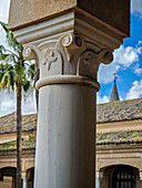Column showcasing intricate design at the Palacio de los Marqueses de la Algaba, a historic site in Seville, Andalusia, Spain.
