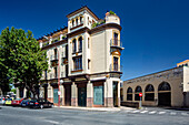 Seville, Spain, Aug 3 2012, Todogoma building stands on Calle Adriano in Seville, showcasing early 20th-century architecture by Jose Espiau y Munoz from 1926.