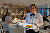 Restaurant inside SH Vega cruise is an expedition cruise ship operated by Swan Hellenic, Iceland.