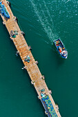 Aerial view of boat entering the Marina de Peniche sports port