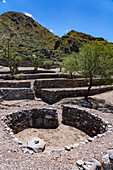 Grinding stones in a circular room in the pre-Hispanic Ruins of Quilmes Archeological Park in Tucuman, Argentina.