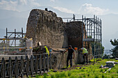 Archeologists work to restore and stabilize the Temple of Venus in the ancient Roman ruins of Pompeii in Italy.