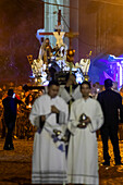 Procession of the Holy Sepulchre, Good Friday. Easter week. Santa Fe de Antioquia. Holy Week in Santa Fe de Antioquia. The celebration of this Catholic tradition in this municipality in the department of Antioquia, Colombia, is one of the most important in the country. The processions through its old cobblestone streets are a tradition dating back to the colonial era and are accompanied by the smoke of incense and the songs and prayers of the penitents who accompany them.