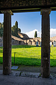 The Quadriporticus of the Theater, Building VIII.7.16, in the ancient Roman ruins of Pompeii, Italy. Also called the Gladiators Barracks or Caserma dei Gladiatori.