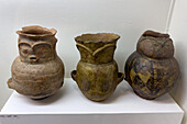 Pre-Hispanic indigenous Amerindian ceramic pottery with face designs in the Historic Museum of the North in Salta, Argentina.