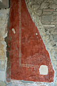 Colorful fresco in the House of Venus in the Shell, Building II.3.3, in the ancient Roman ruins of Pompeii, Italy.