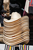 Straw hats for sale in a tourist souvenir shop in El Peñol, Colombia.