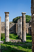 Säulen des Atriums eines Hauses, Gebäude VIII.3.27, in den antiken römischen Ruinen von Pompeji, Italien.