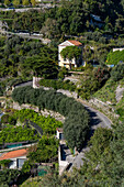 The winding Strada Statale di Ravello in the Valle del Dragone going to Ravello, Italy.