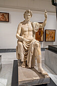 A 1st Century marble statue of the Emperor Augustus in the National Archaeological Museum of Naples, Naples, Italy.
