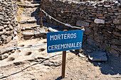 Ceremonial morteros or grinding holes in the pre-Hispanic Ruins of Quilmes Archeological Park in Tucuman, Argentina.