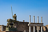 The sculpture 'Centauro' by Polish sculptor Igor Mitoraj in the forum of the ancient Roman ruins of Pompeii in Italy.