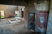 Interior of the House of Julia Felix, Building II.4.3 in the ancient Roman ruins of Pompeii, Italy.