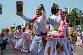 Cumbiamba troupe during Great Parade at Barranquilla's Carnival, Colombia