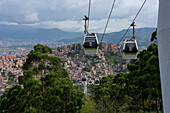 Gondolas of the Medellin Metrocable system serving the lower income neighborhoods in Medellin, Colombia.