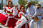 Cumbiamba troupe during Great Parade at Barranquilla's Carnival, Colombia