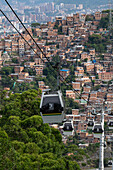Gondolas of the Medellin Metrocable system serving the lower income neighborhoods in Medellin, Colombia.