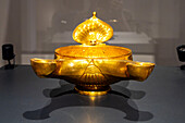 A 1st Century golden lamp from the Temple of Venus in Pompeii in the National Archaeological Museum of Naples, Naples, Italy.