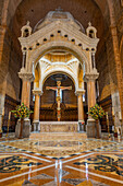 The carved marble ciborium over the main altar in the Metropolitan Cathedral of Medellín, Medellin, Colombia.