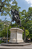 Equestrian statue of Simon Bolivar in the Parque Bolivar or Bolivar Park in Medellin, Colombia.