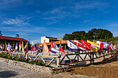 International flags at El Alto del Chocho cultural theme park near Marinilla, Colombia.