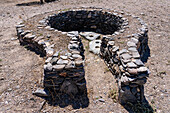 Grinding stones in a circular room in the pre-Hispanic Ruins of Quilmes Archeological Park in Tucuman, Argentina.