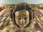 An antique polychrome carved wooden angel in the Bicentennial Cultural Center, Santiago del Estero, Argentina.