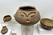 Pre-Hispanic indigenous Amerindian ceramic pottery with a face design in the Historic Museum of the North in Salta, Argentina.