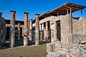 Columns of the atrium of the House of M. Epidius Rufus, Building IX.1.20, in the ancient Roman ruins of Pompeii, Italy.