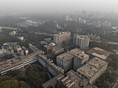 Aerial view of urban skyline with high rise buildings and dense cityscape, Shahbag, Dhaka, Bangladesh.