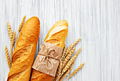 Freshly baked baguette bread - view from above