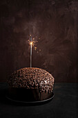 Italian Christmas dessert: handmade panettone covered with chocolate flakes.