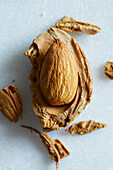 Close-up of a cracked fresh almond